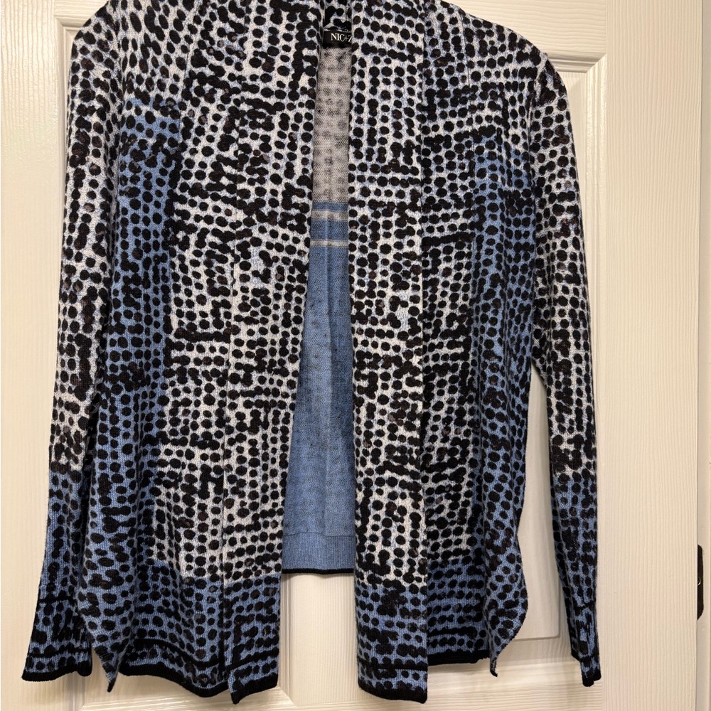 Nic + Zoe Black and Blue Patterned Cardigan